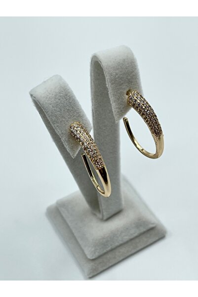 Belleza De Perla Altın kaplama zirkon taşlı çelik halka küpe