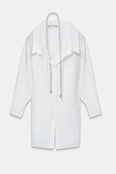 Setre Ekru Boyun Aksesuar Detaylı Tunik