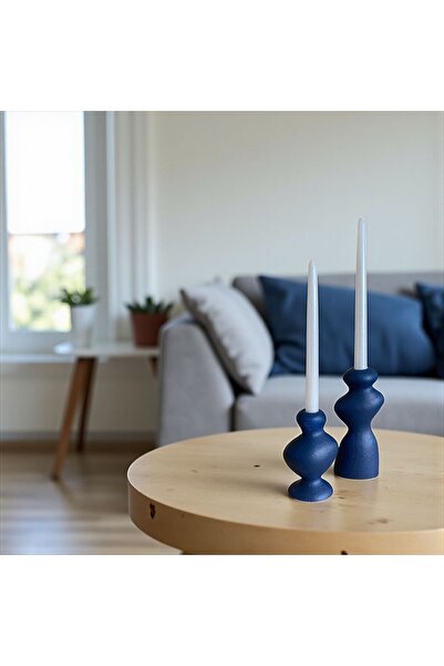 Porselian Modern Dalgalı Tasarım Şamdan 2’li Set