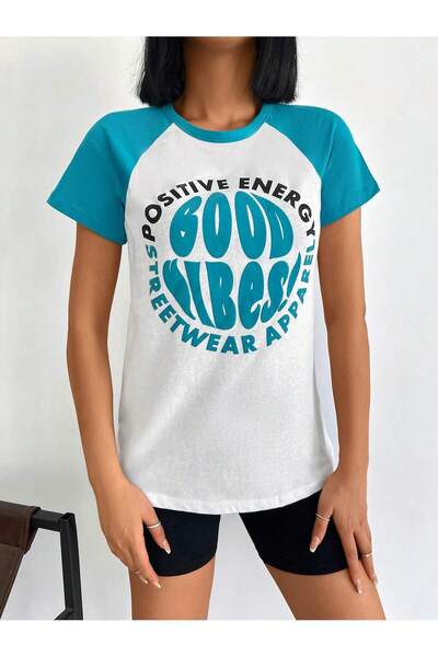 Mood Lab Γυναικείο μπλουζάκι με κοντό μανίκι Puff Print Slogan με στάμπα τιρκ...