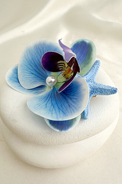 Modex Blue Pearl Detail Orchid Hair Side Clip (9cm)