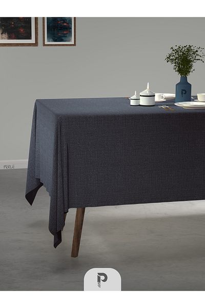 Perle Dark Gray Linen Textured Tablecloth