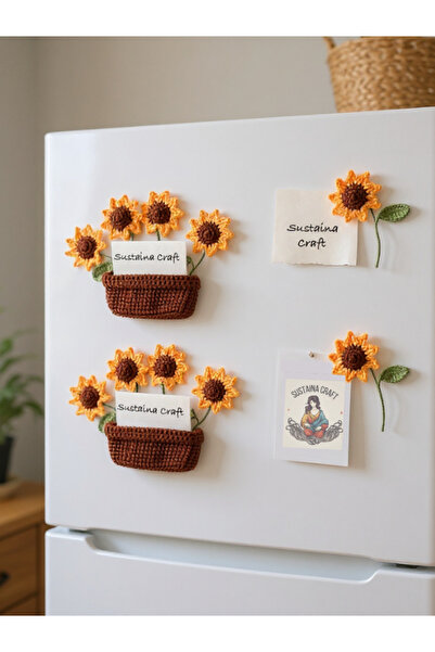Sustaina Craft El Yapımı Örgü Çiçek Saksı Magnet – Ayçiçeği Modelleri
