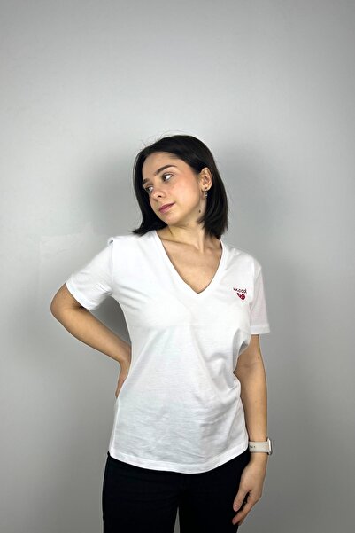 Mood Lab Μπλουζάκι με κανονική εφαρμογή V λαιμόκοψη Basic μονόχρωμο κοντομάνι...