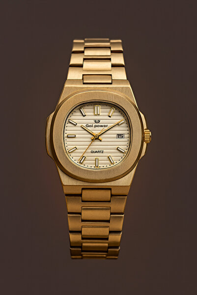 Gold Power Model Luxury Steel Men's Wrist Watch with Calendar