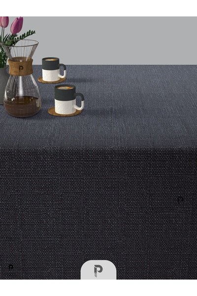 Perle Dark Gray Linen Textured Tablecloth