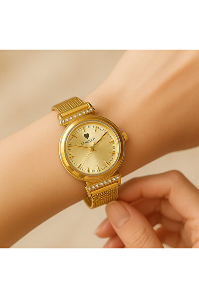 Clup Polo ساعة ذهبية اللون بحبل مغناطيسي من الخوص