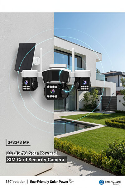 Opticam OC-95 4G Güneş Enerjili Sim Kartlı 4g 3+3+3 MP Solar Güvenlik Kameras...