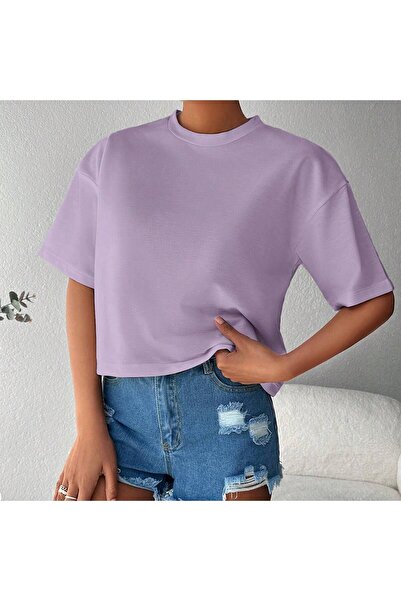 Mood Lab Γυναικείο μπλουζάκι με χαλαρή εφαρμογή Crew Neck Basic Purple