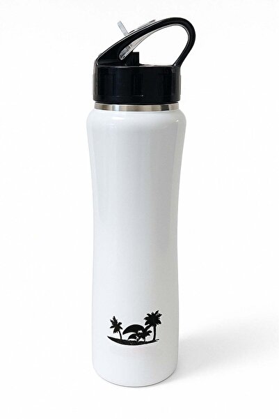 Generic زجاجة رياضية من الفولاذ المقاوم للصدأ مع قشة وغطاء محكم، تحافظ على ال...