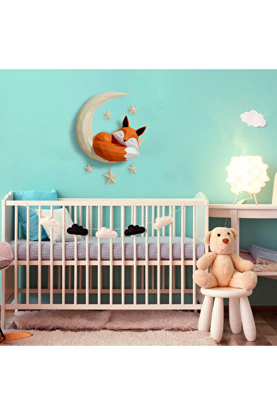 YSY AKROBAT Uyuyan Tilki 3D Duvar Dekoru 60x78cm | Bebek ve Çocuk Odası için Dekor | Kendin Yap Hobi