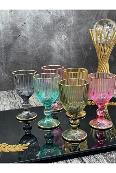 YzHome Set of 6 Glass Colored Gilded Coffee Water Glass Goblet Mug 75ml