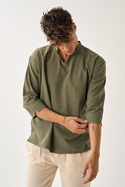 Dechers Ανδρικό πουκάμισο Fakir με λαιμόκοψη V με άνετο 100% βαμβακερό πουκάμισο E211