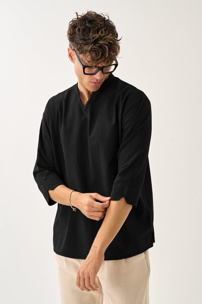 Dechers Ανδρικό πουκάμισο Fakir με λαιμόκοψη V με άνετο 100% βαμβακερό πουκάμισο E211