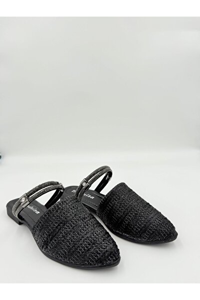 adelix Women's Knitted Textured Slingback Slippers Black