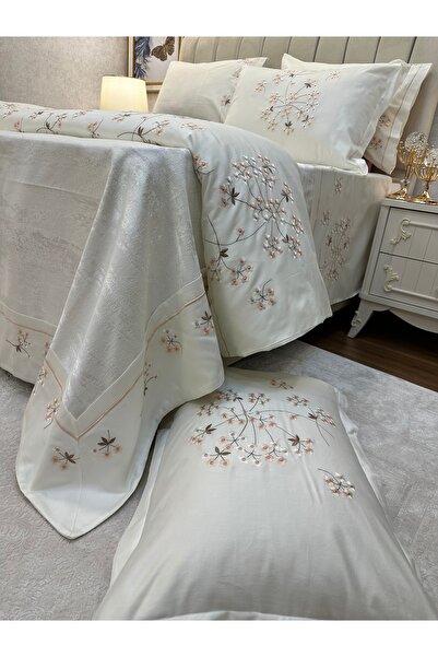 incisecrethome %100 Pamuk Saten Nakış İşlemeli Pike ve Nevresim Takımı - Çift...