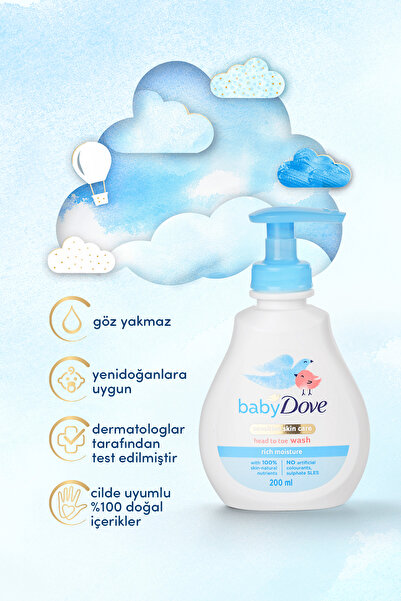 Dove Baby Doğal Prebiyotikli Göz Yakmayan Sülfatsız Nemlendirici Bebek Saç ve Vücut Şampuanı 200 ml