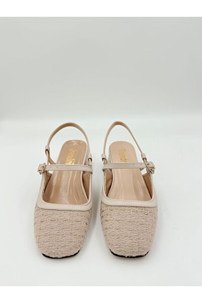 adelix Women's Textured Mary Jane Slingback Strap Stiletto Beige