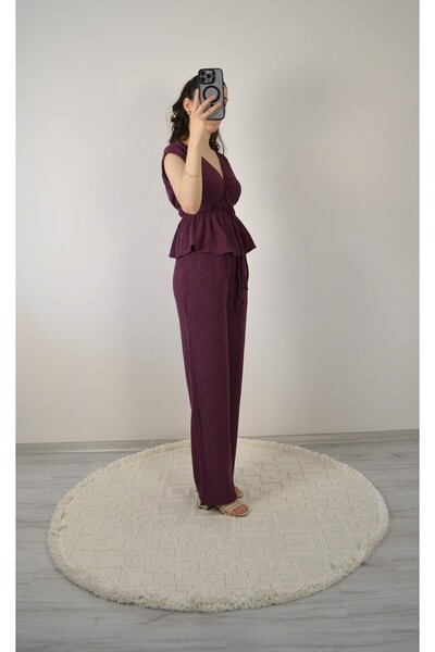 MİNNOŞŞ Women's Waist Gathered and Lace Detailed Trousers Blouse Double Set