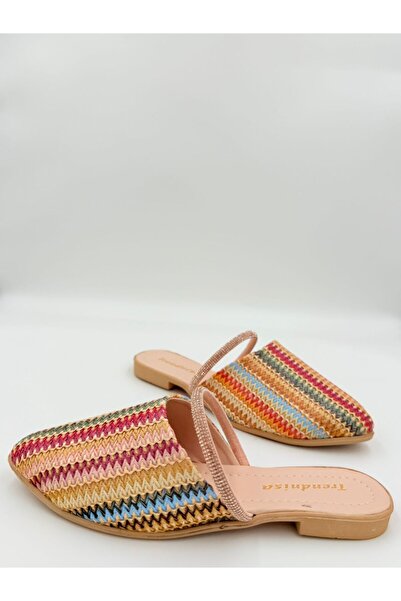 adelix Women's Multicolored Knitted Mule – Slingback Flat Sole Slippers Beige