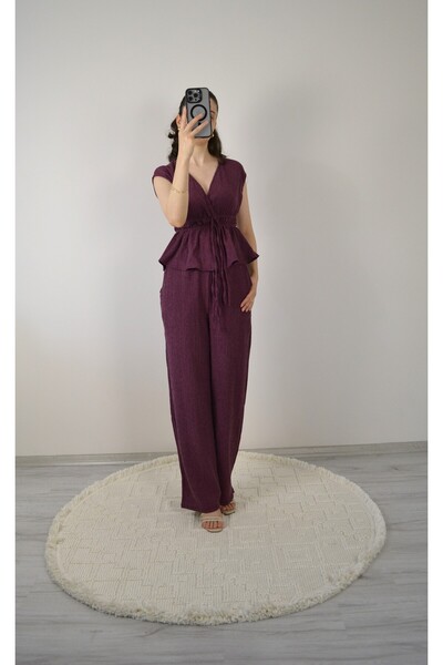 MİNNOŞŞ Women's Waist Gathered and Lace Detailed Trousers Blouse Double Set