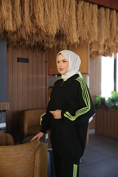 Wovi Women's Hijab Tracksuit Set Double Suit Zipper Collar & Bottom Top Set