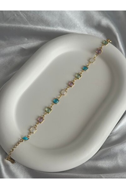 stainless steell Renkli Taşlı Çelik Bileklik (Görseldeki kolye ayrı satılmakt...