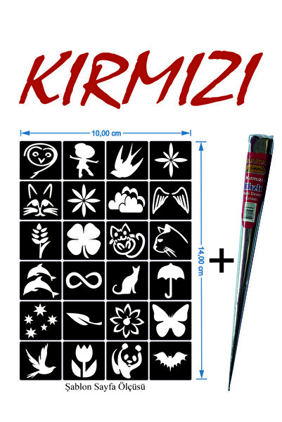 EYMEN ÇARŞI /Kına Kalıbı ve Kına/24 Farklı Desen Kına Şablonu ve Kırmızı Hint...
