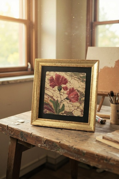 Ahsen resim çerçeve Çerçeveli Doğal Taş Üzerine Ebru Sanatı Temalı Baskı Tabl...