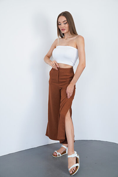 polle Lenjerie maro - Pantaloni Palazzo cu talie înaltă pentru femei