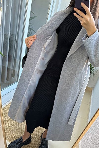 Prilika Жіночий сірий капюшонний короткий кашеміровий пальто