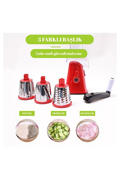 Altron Pratik Paslanmaz Çelik 3 Başlıklı Doğrayıcı Kollu Rende Çevirmeli Doğrayıcı Rende Değirmen