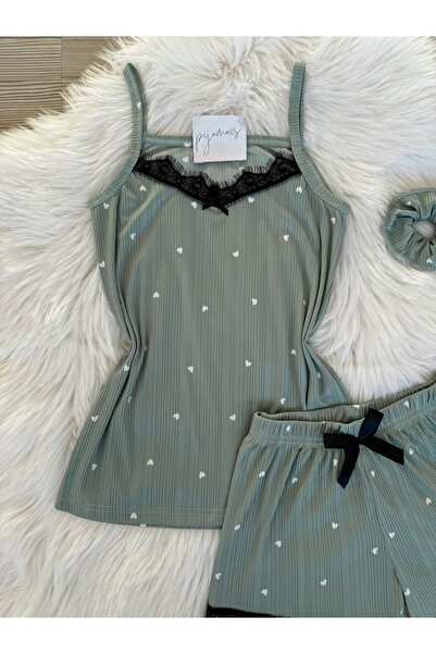 Pijamacs Sada pyžama s šortkami Pegasus se vzorem zeleného srdce Çağla