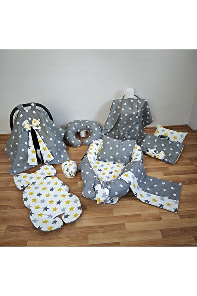 SARIYILDIZ BABYNEST Koyu Yıldız Sarı Yıldız Oval Yataklı 10 Parça Babynest Seti