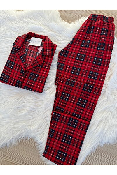 Pijamacs Velúr inggallér kockás mintás hosszú ujjú pizsama szett