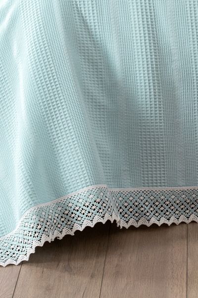 Sevim 100% Cotton Double Two Color Kopanaki Lace Waffle Pique-210X230 Cm-Baby Blue