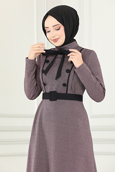 ModaMerve Dried Rose Button Detailed Dress - Msl187