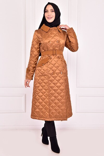 ModaMerve Quilted Coat Tan Asm2413