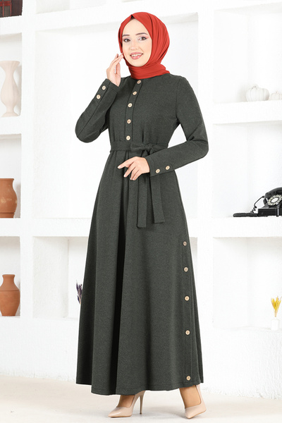 ModaMerve Belted Dress MSL4322 Khaki