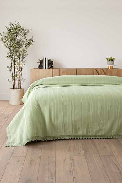 Sevim 100% Cotton Double Kopanaki Lace Waffle Pique - 210x230 cm - Pistachio Green Honeycomb Pique