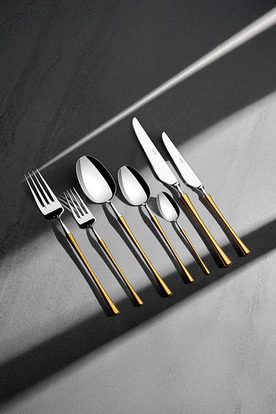 Nehir Marbella Gold Satin 12-Person 84-Piece Cutlery Set