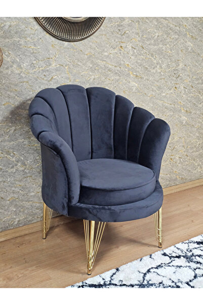 ZAFİR Tekli İstiridye Gold Kaplama Telli Ayak Çay Seti Koltuk Tekli Berjer , Balkon, Salon, Ofis