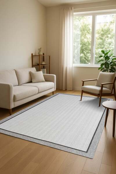 Valery Home Venüs Sisal Beyaz - Gri Modern Dokuma Kilim Hasır Halı