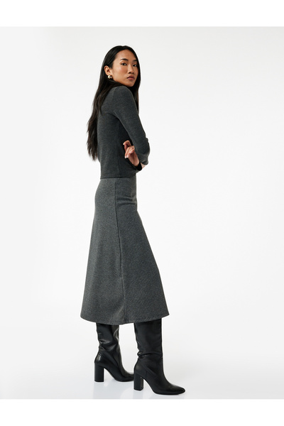 Koton Midi Flared Skirt with Metallic Thread Detail