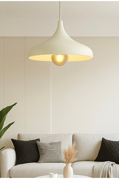 burenze Modern Tasarım Tesla Tekli Metal Sarkıt Avize Beyaz Kablo Beyaz Gövde