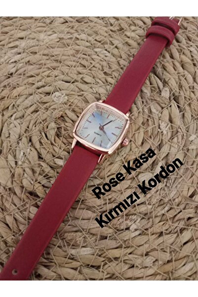 BS STILL Quartz Minimal Women Wrist Watch Red Cord Rose Case Bb0034