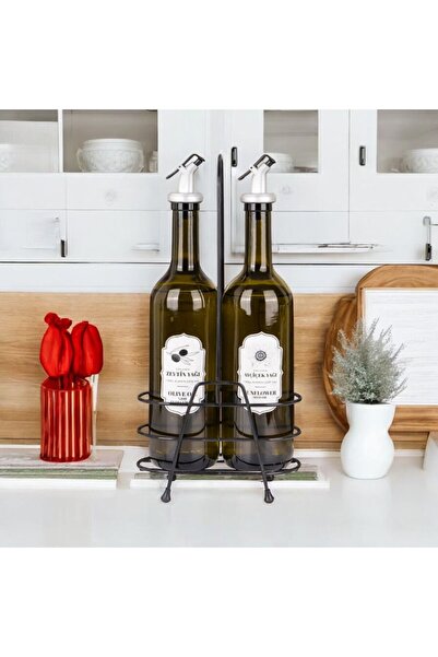 emdeco Set of 2 750 ml Glass Olive Oil & Sunflower Oil Sauce Bowl with Metal ...