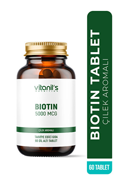 Vitanil's Nutrition Biotin Chewable, Çilek Aromalı (B7 Vitamin) 60 Tablet - 5...