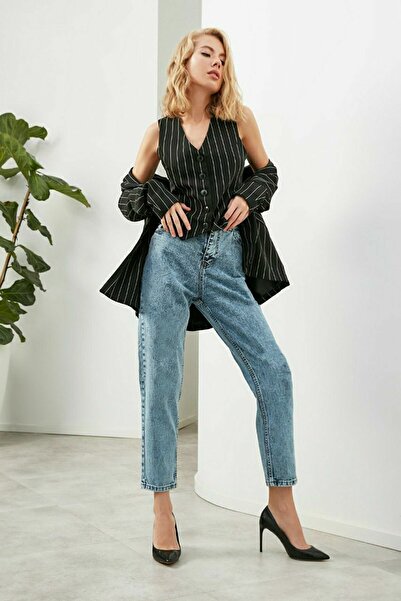 Livik Blugi Mom Ice Snow Mom Lycra, cu talie înaltă, cu talie înaltă, pentru ...