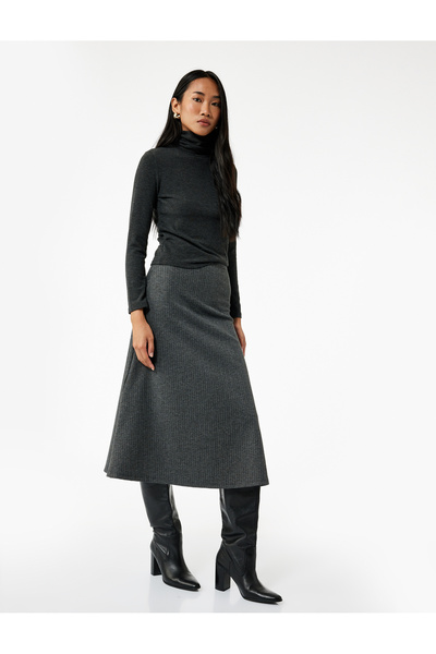 Koton Midi Flared Skirt with Metallic Thread Detail